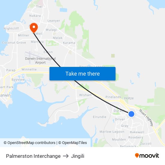 Palmerston Interchange to Jingili map