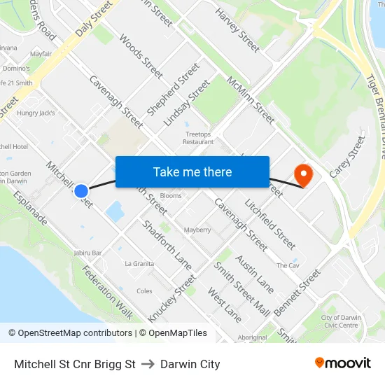Mitchell St Cnr Brigg St to Darwin City map