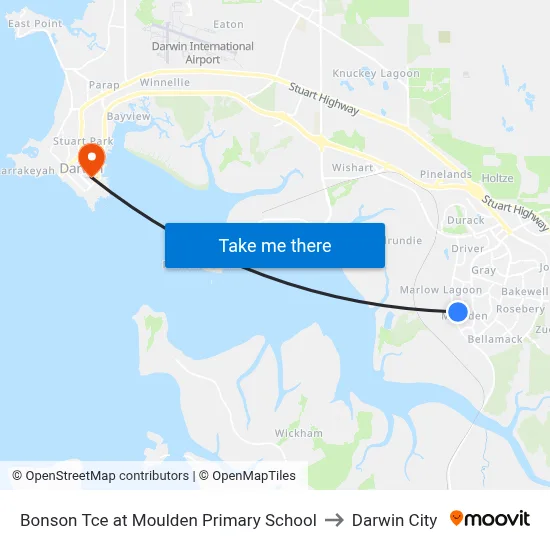 Bonson Tce at Moulden Primary School to Darwin City map