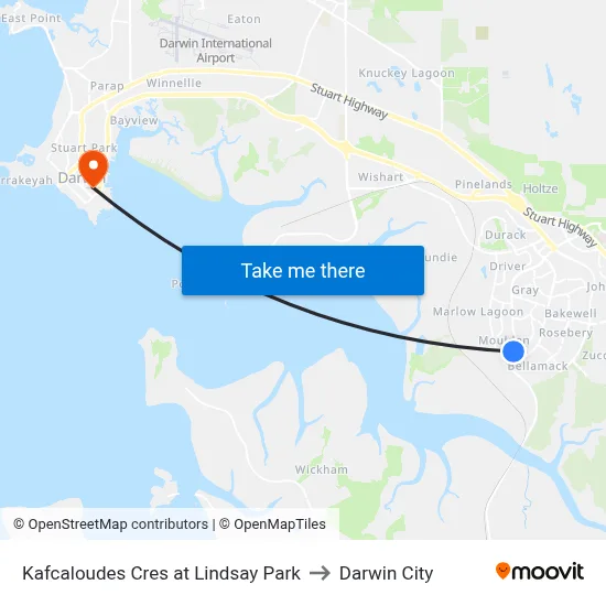 Kafcaloudes Cres at Lindsay Park to Darwin City map