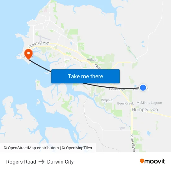 Rogers Road to Darwin City map