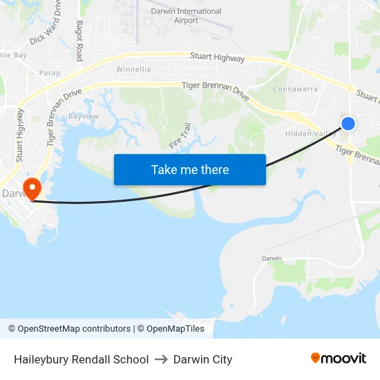 Haileybury Rendall School to Darwin City map