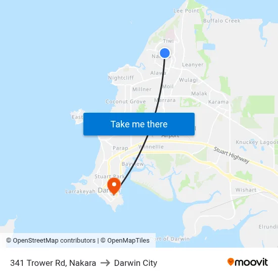 341 Trower Rd, Nakara to Darwin City map