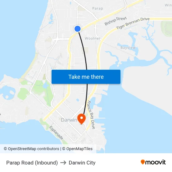 Parap Road (Inbound) to Darwin City map