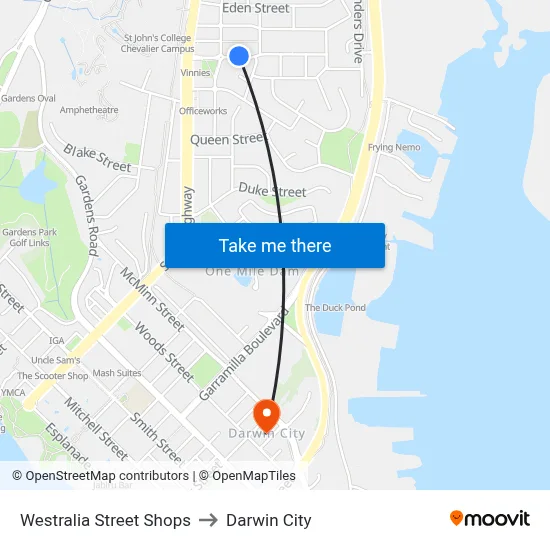 Westralia Street Shops to Darwin City map