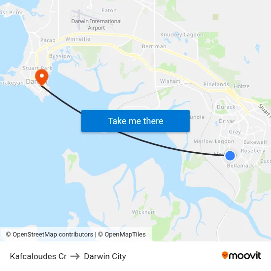 Kafcaloudes Cr to Darwin City map