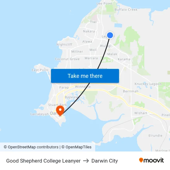 Good Shepherd College Leanyer to Darwin City map