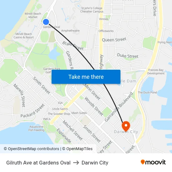 Gilruth Ave at Gardens Oval to Darwin City map