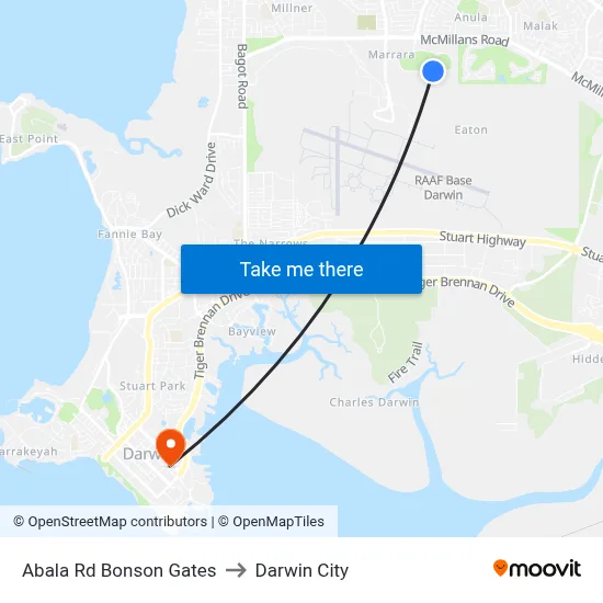 Abala Rd Bonson Gates to Darwin City map
