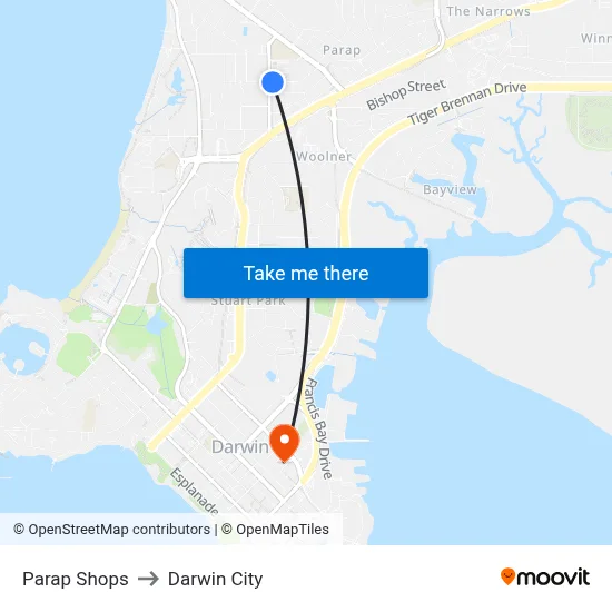 Parap Shops to Darwin City map