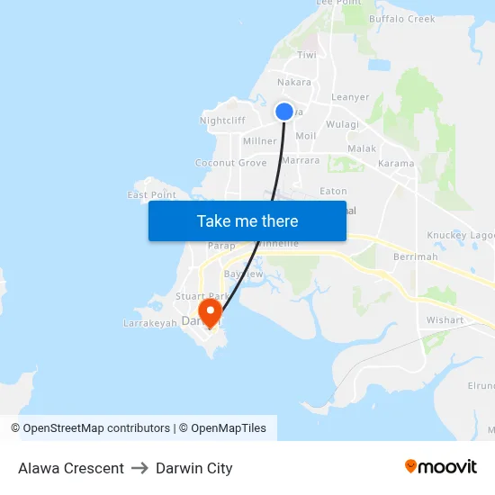 Alawa Crescent to Darwin City map