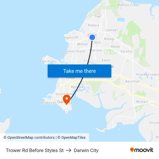 Trower Rd Before Styles St to Darwin City map