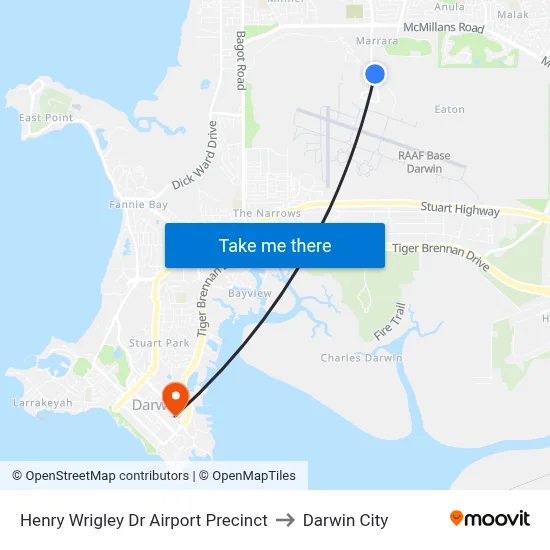 Henry Wrigley Dr Airport Precinct to Darwin City map