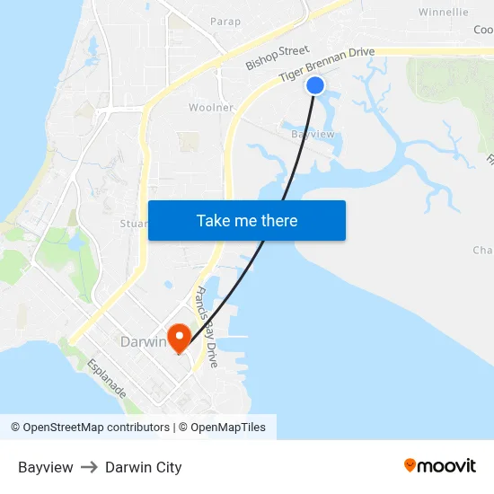 Bayview to Darwin City map