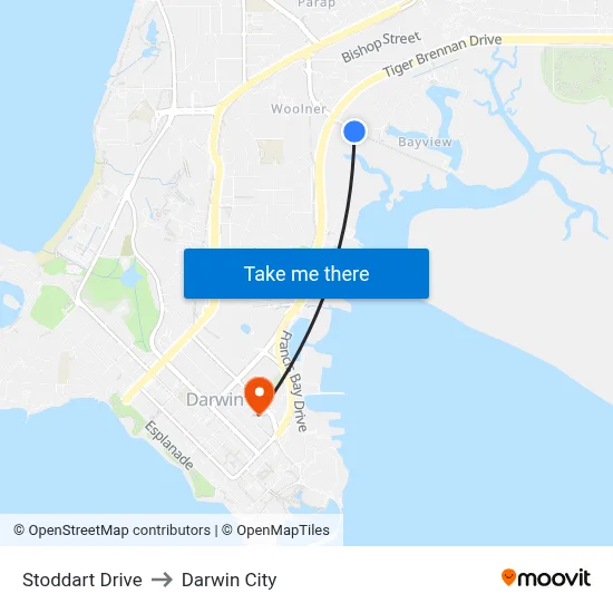 Stoddart Drive to Darwin City map