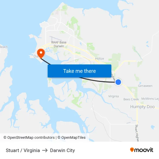 Stuart / Virginia to Darwin City map