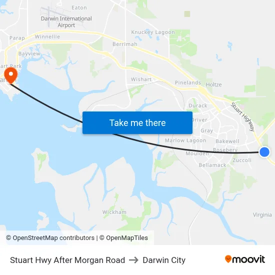 Stuart Hwy After Morgan Road to Darwin City map
