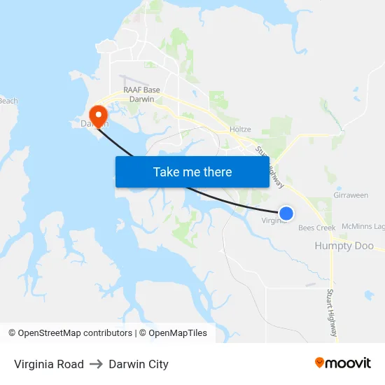 Virginia Road to Darwin City map