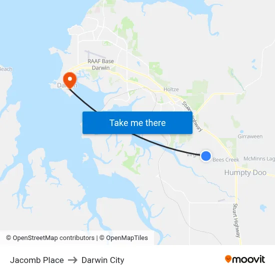 Jacomb Place to Darwin City map