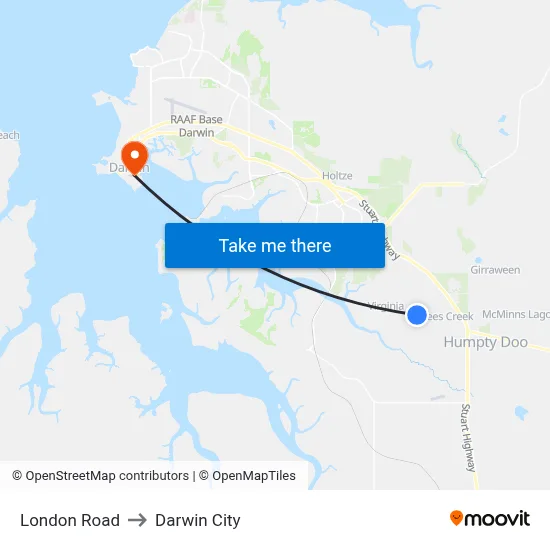 London Road to Darwin City map