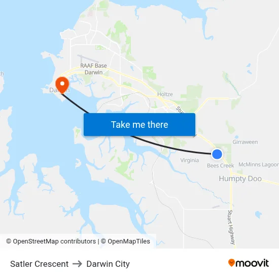 Satler Crescent to Darwin City map