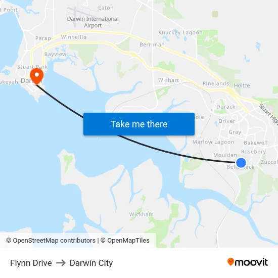 Flynn Drive to Darwin City map