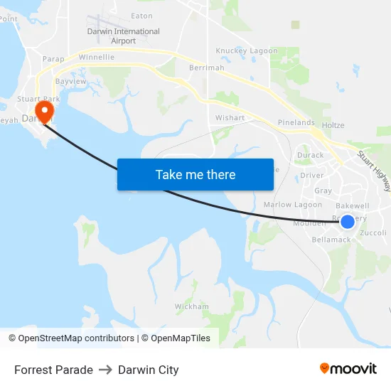 Forrest Parade to Darwin City map