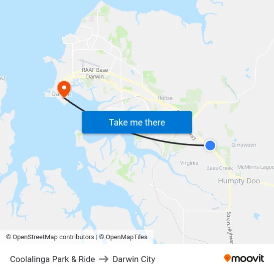 Coolalinga Park & Ride to Darwin City map