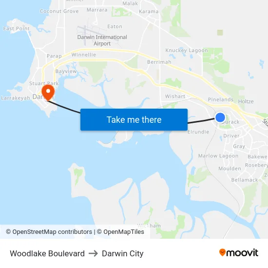 Woodlake Boulevard to Darwin City map