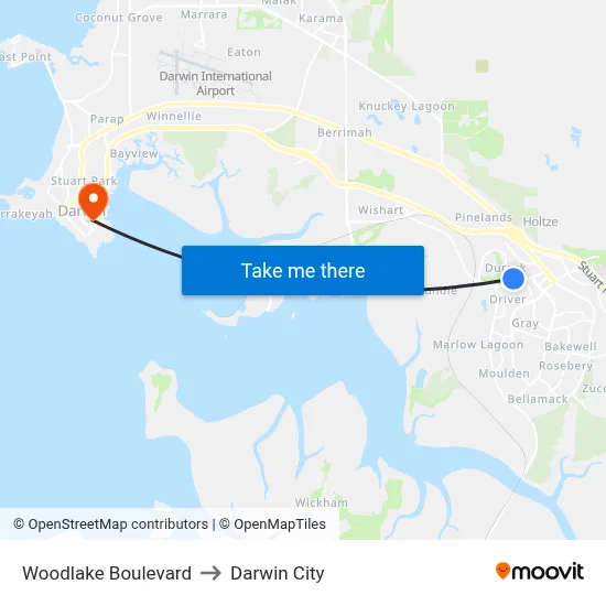 Woodlake Boulevard to Darwin City map