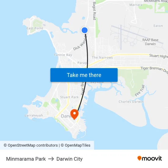 Minmarama Park to Darwin City map