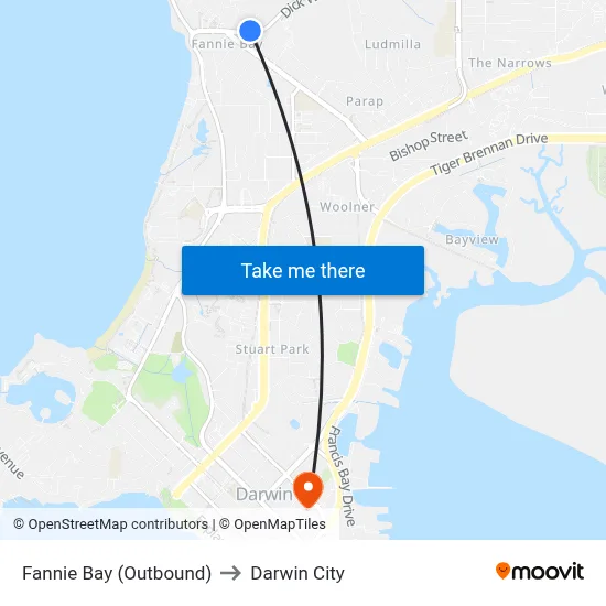 Fannie Bay (Outbound) to Darwin City map