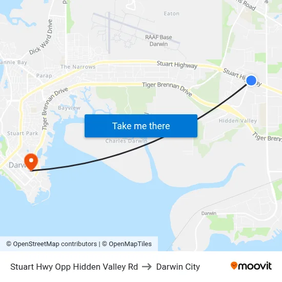 Stuart Hwy Opp Hidden Valley Rd to Darwin City map