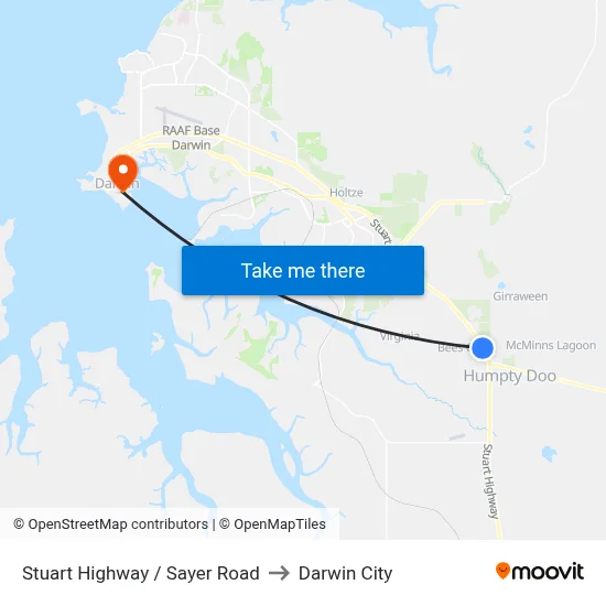 Stuart Highway / Sayer Road to Darwin City map