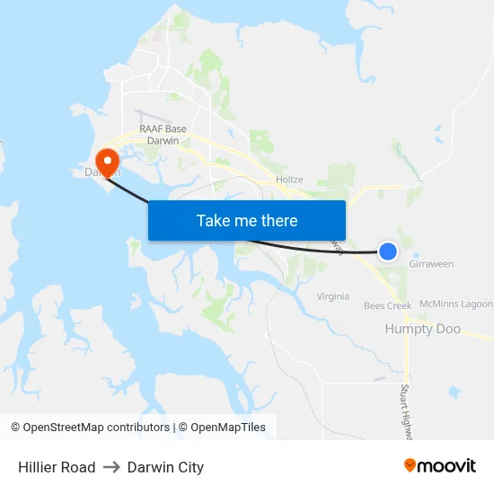 Hillier Road to Darwin City map