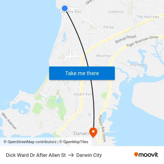 Dick Ward Dr After Allen St to Darwin City map