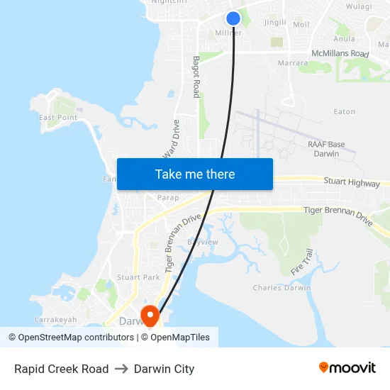 Rapid Creek Road to Darwin City map