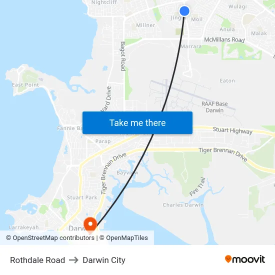 Rothdale Road to Darwin City map