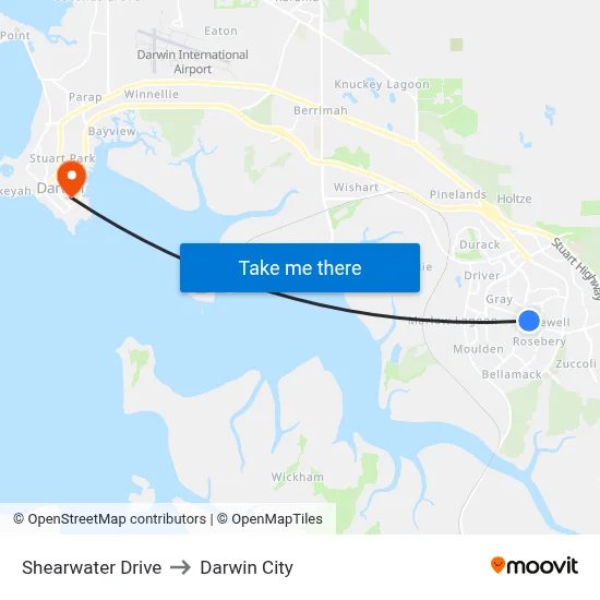 Shearwater Drive to Darwin City map