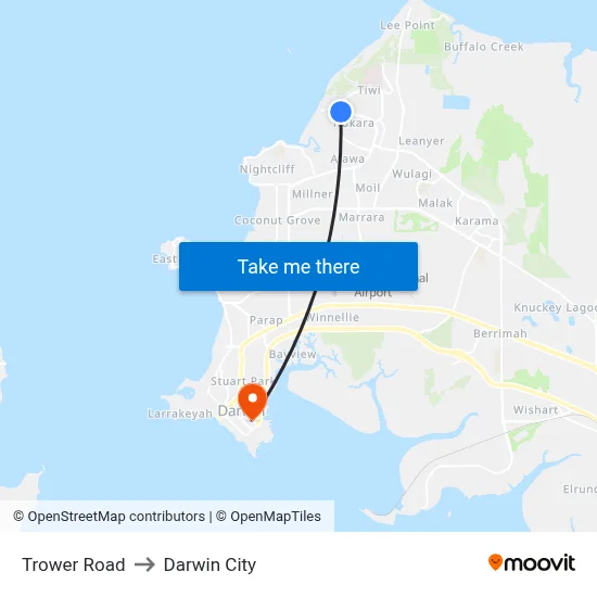 Trower Road to Darwin City map