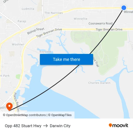 Opp 482 Stuart Hwy to Darwin City map