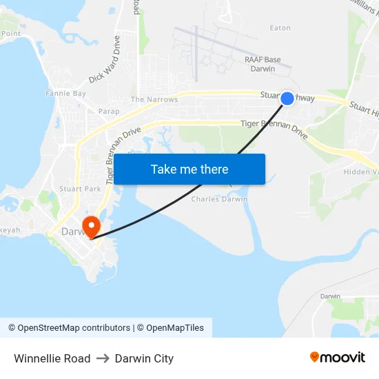 Winnellie Road to Darwin City map