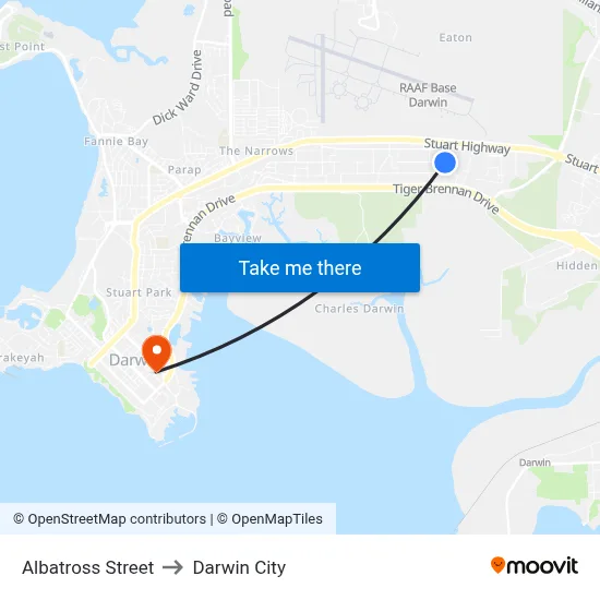 Albatross Street to Darwin City map