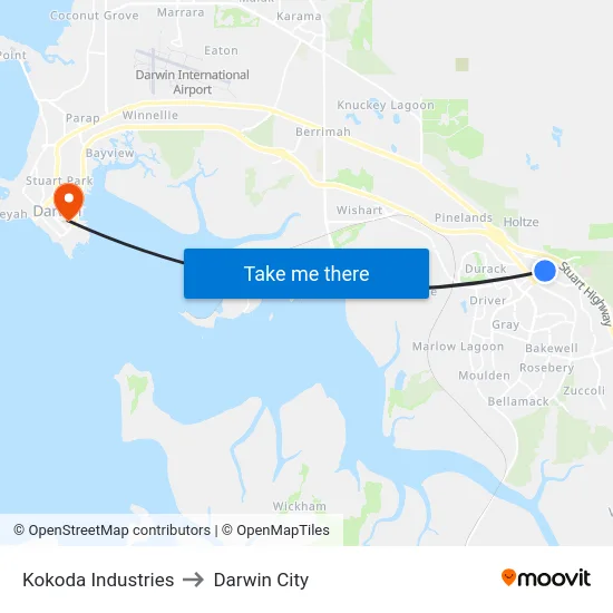 Kokoda Industries to Darwin City map