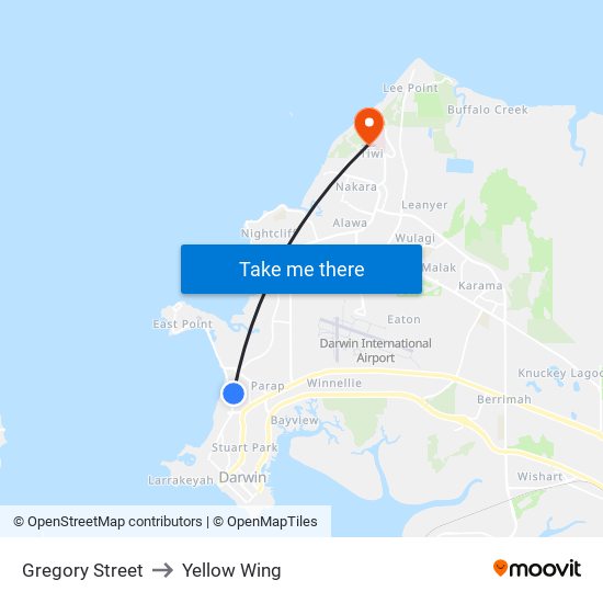 Gregory Street to Yellow Wing map