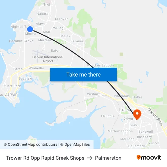 Trower Rd Opp Rapid Creek Shops to Palmerston map