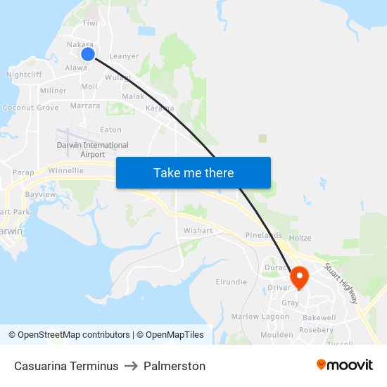 Casuarina Terminus to Palmerston map