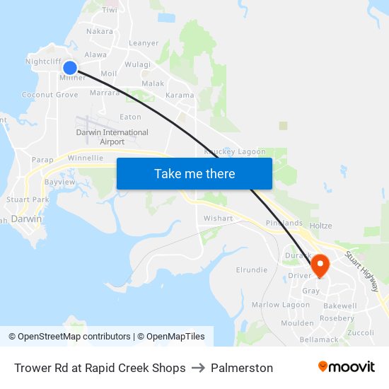 Trower Rd at Rapid Creek Shops to Palmerston map
