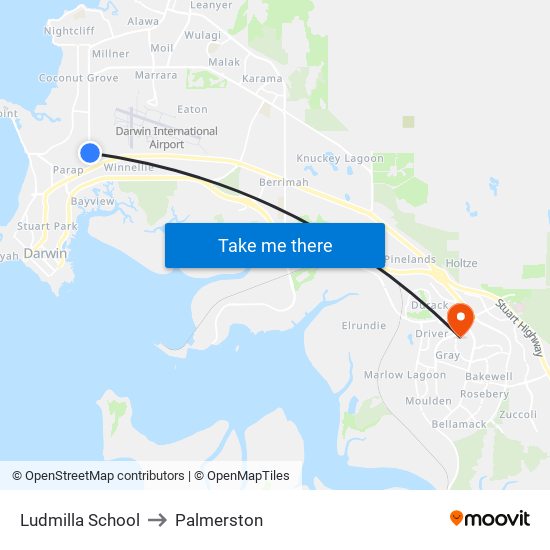 Ludmilla School to Palmerston map