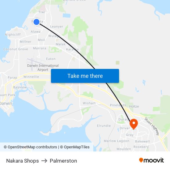 Nakara Shops to Palmerston map